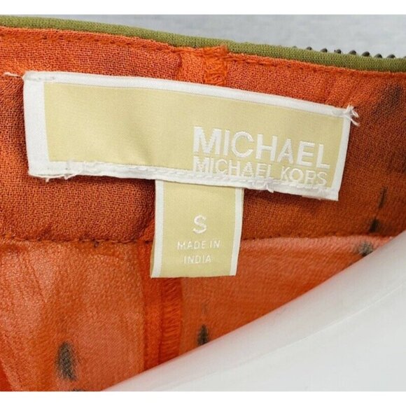 Michael Kors Switzerland Orange Brown Sheer Embellished V Neck Tunic Top Size S - Picture 15 of 16